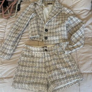 Women's Black and White Tweed Jacket & Matching Short Set